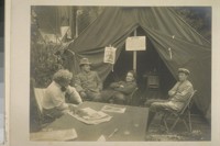 Hopper [second from right]. [Herman George] Scheffauer [second from right]. Sterling [right]. [James Hopper, left?] Bohemian Grove. 1908. [Photograph by Gabriel Moulin. No. 59.]