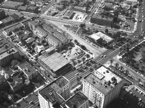 Wilshire Boulevard and Hoover Street, looking southwest