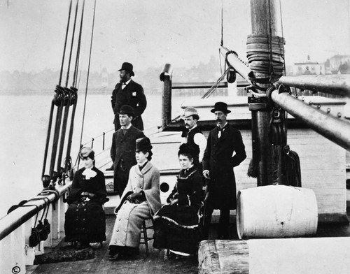 Robert Louis Stevenson [picture] : party on Dr. Merritt's yacht "Casco", 1888