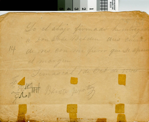 Receipts of 1846 for transactions at Temescal [manuscripts] : issued by two Peralta brothers and Antonio Pacheco upon delivering hides to purchasers