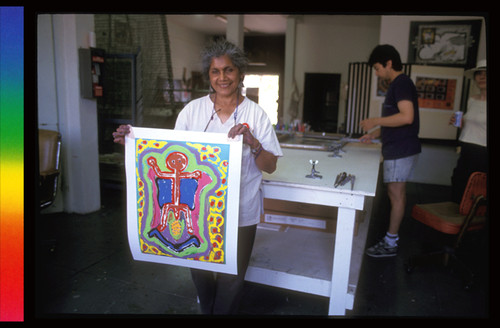 Ofelia Esparza Holding Her Monoprint