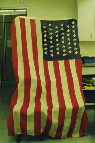 Forty five star flag belonging to the Santa Ana Sedgwick Chapter of the GAR and now in the Bowers Museum photographed on October 1997