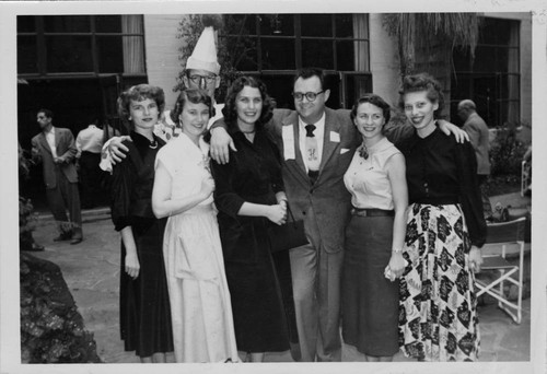 Richard "Dick" Mayer and the Candidates for Miss Huckster Promote the 1951 Huckster's Ball on the Wilshire Campus Patio