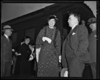 Eleanor Roosevelt at Central Station with secretary Malvina Thompson in the background, Los Angeles, 1935