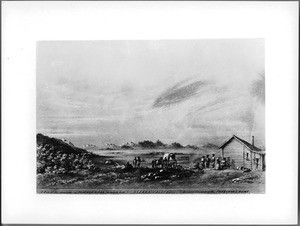 Drawing by Vischer of the preacher's house, Sierra Valley, ca.1863