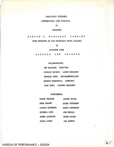 Program for "Parades and Changes," 1965