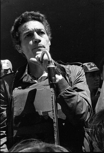Politician at campaign rally, Berlín, 1982
