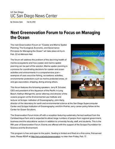 Next Greenovation Forum to Focus on Managing the Ocean