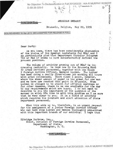 Robert Murphy letter to Elbridge Durbrow regarding the status of the special assistants for MDAP