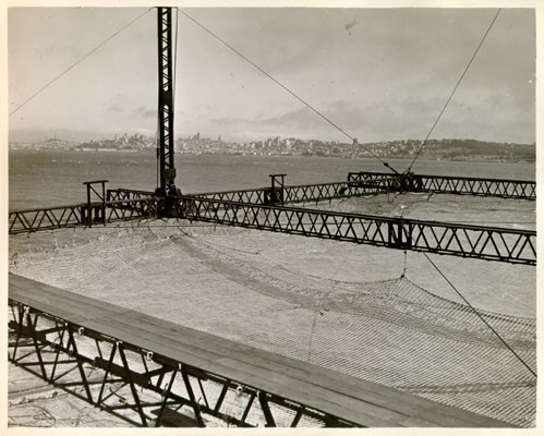 View of safety net used to protect workers during construction of the Golden  Gate Bridge] — Calisphere
