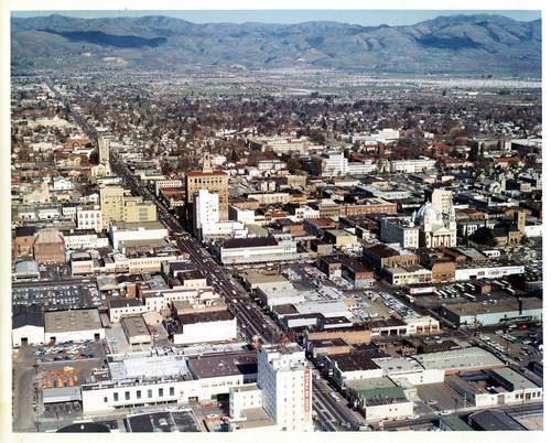 Aerial View of San Jose with Hotel de Anza, Hart's, Bank of America, St. Joseph