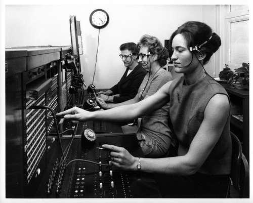 Three Females Operating the San Jose City Hall's Switchboard Telephone System