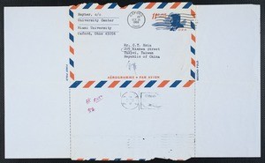 Letter from Eileen Chang to C.T. Hsia with envelope, 1966