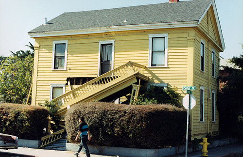 Earthquake-damaged house at the corner of Center and Elm