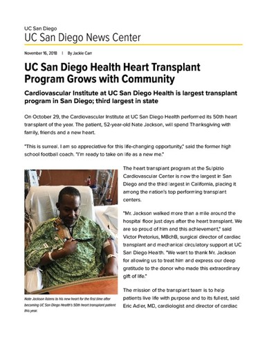 UC San Diego Health Heart Transplant Program Grows with Community
