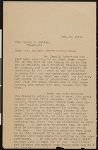 Hamlin Garland, letter, 1912-02-07, to Emma T. Patten