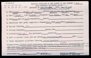 WPA household census employee document for Harold B. Harris, Los Angeles