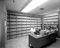 Medical records room at Santa Rosa General Hospital, Santa Rosa, California, 1962