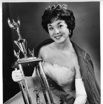 Virginia Lee with tiara, sash and trophy