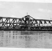 1940 Flood; Train on S. P. Depot Bridge