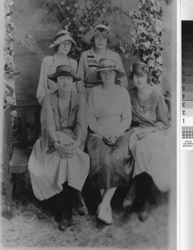 Group portrait with Glady (Frye) Estep sitting in middle of other women from Sutter (Calif.)