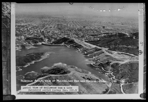 Fairchild aerial view of Mulholland Dam and Hollywood, Cal