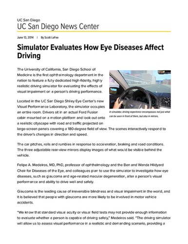 Simulator Evaluates How Eye Diseases Affect Driving