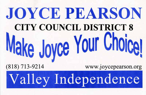 Joyce Pearson for Valley City Council flier, 2002 (side 1)