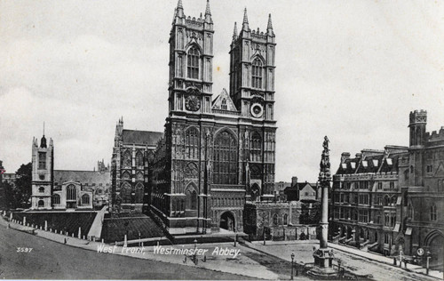 Postcard, West front, Westminster Abbey