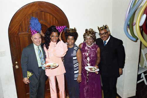 Berry Gordy's New Year's Eve party group portait, Los Angeles, 1970