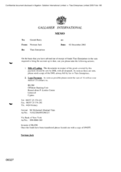 Gallaher International[Memo from Norman Jack to Grald Barry in regards to Tlais Enterprises]
