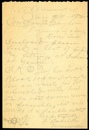 Note from F. Saville to Jas T. Taylor, 1892-01-29
