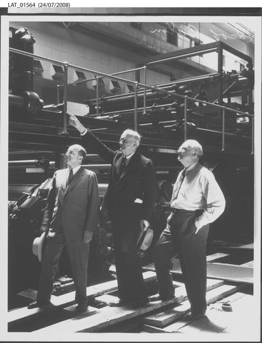 Harry Chandler with Jacob Baum and Eugene Meyer in the Times pressroom