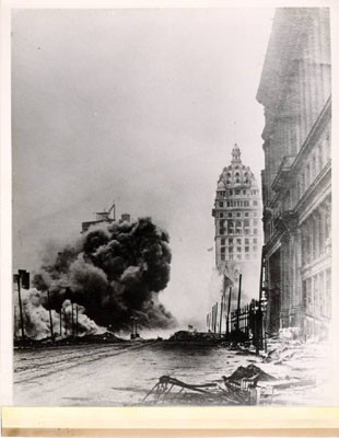 [Dynamiting at Kearny and Market Street after the earthquake and fire of April 18, 1906]
