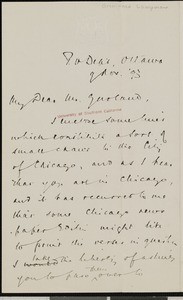 Archibald Lampman, letter, 1893-11-09, to Hamlin Garland