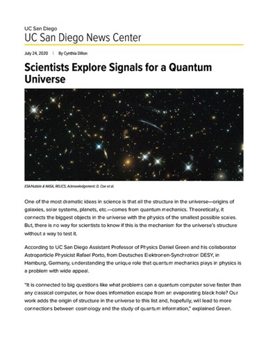 Scientists Explore Signals for a Quantum Universe