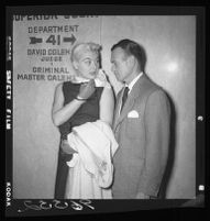 Barbara Payton and husband George A. Provas in court after Payton was convicted of check fraud, Los Angeles, 1955