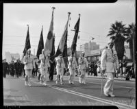 Hollywood Post of the American Legion marches in the Armistice Day Parade, Los Angeles, November 11, 1937