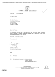 [Letter from Nigel P Espin to hris Patrick regarding witness statement with hard copy of the excel spreadsheet relating to seizure]