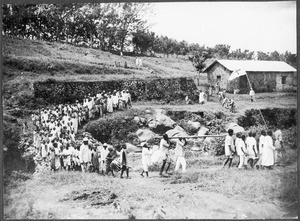 The parish of Mamba receiving a bell from Germany, Tanzania, 1914