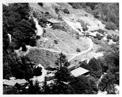 View of Camp Meeker with railroad depot in the foreground, Camp Meeker, California, ca.approximately 1904