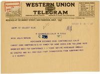 Telegram from William Randolph Hearst to Julia Morgan, September 9, 1925
