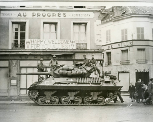Research photo: US Army tank guarding Dreux, France, circa 1944