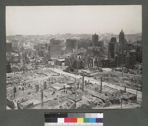 [Panorama from Nob Hill: view to the southeast, toward downtown. Call Building, rigth; South of Market District in far distance.]