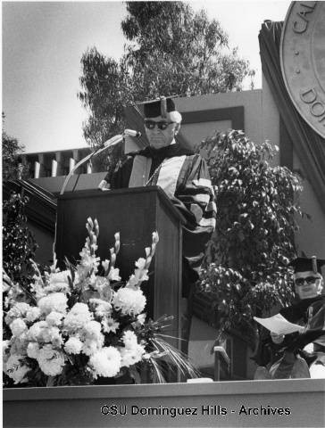 Chancellor Dumke speaking at 1979 graduation