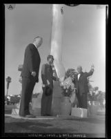 Dedication of a memorial tower for Nisei who died serving the United States, Santa Monica, Calif., 1959