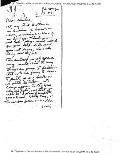 Walt note to Charlie, with attachment