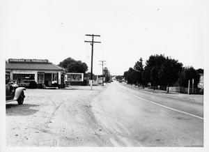 View through town of Newhall, State Highway Route 4, California, 1931