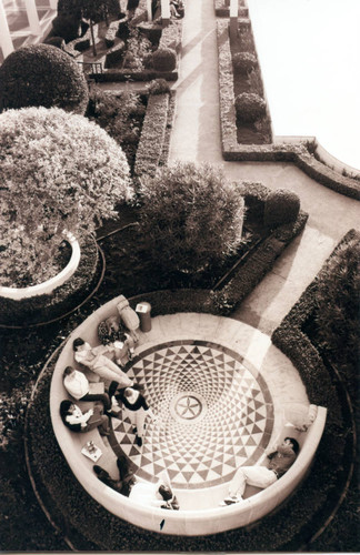 Seating circle at Getty Villa from above, 1995