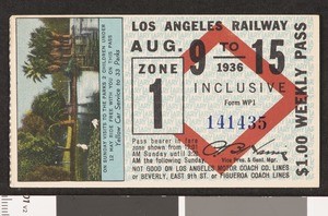 Los Angeles Railway weekly pass, 1936-08-09